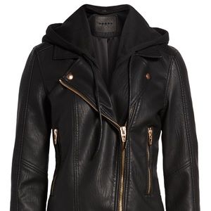 BlankNYC Faux Leather Hooded Moto Jacket, Size XL